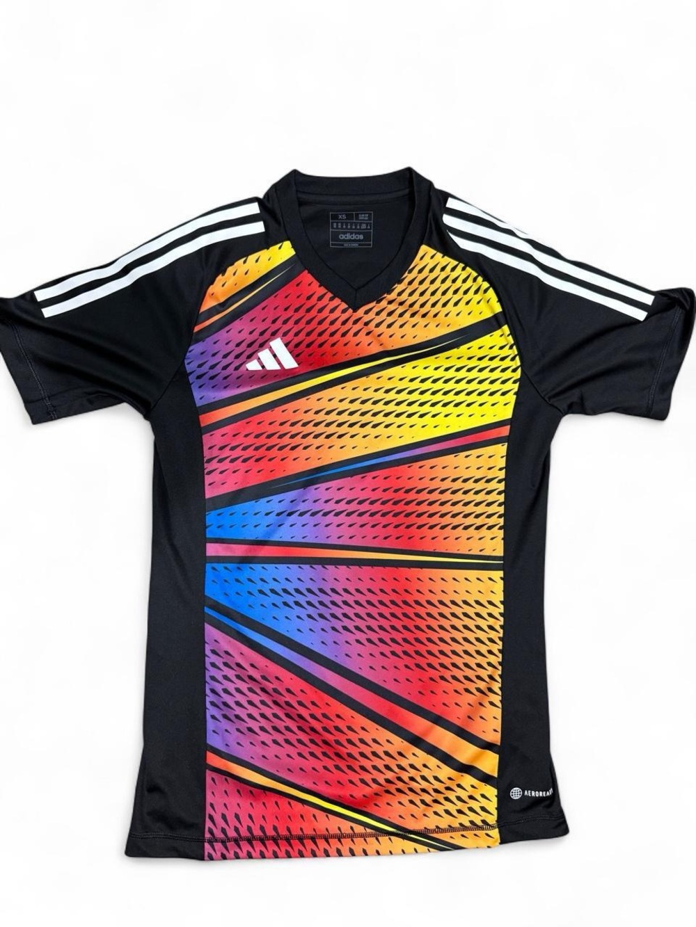adidas Black V‑Neck Jersey with Red and Yellow Gradient